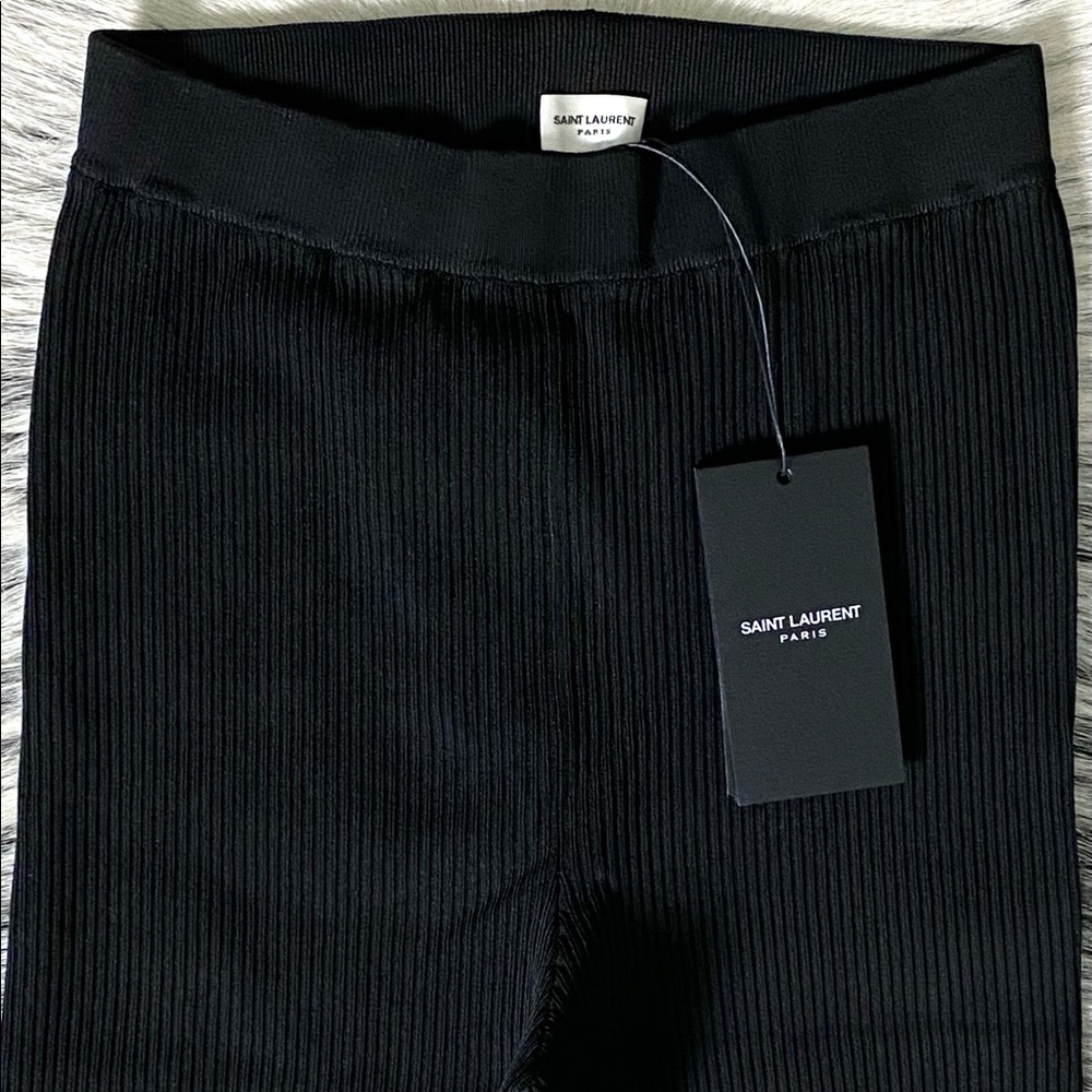 SAINT LAURENT HIGH-RISE RIB-KNIT CYCLISTE SHORTS, SZ S BLACK - Picture 4 of 16